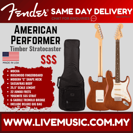 Fender American Performer Timber Stratocaster Electric Guitar, RW FB - Mocha
