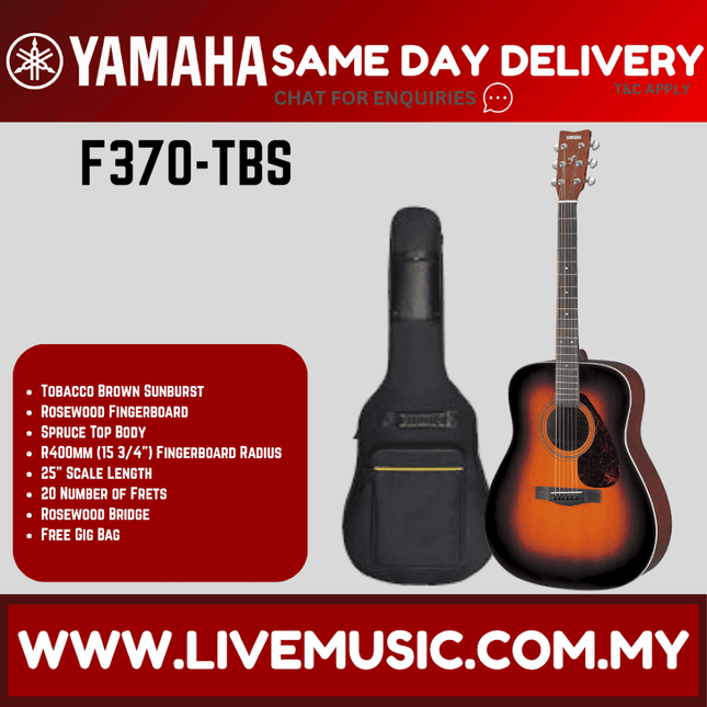 Yamaha F370 Dreadnought Full Size Acoustic Guitar - T. Brown Sunburst (F-370)
