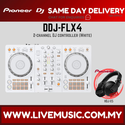 Pioneer DJ DDJ-FLX4 2-deck Rekordbox and Serato DJ Controller With Case - White ( DDJ FLX4 / DDJFLX4 )
