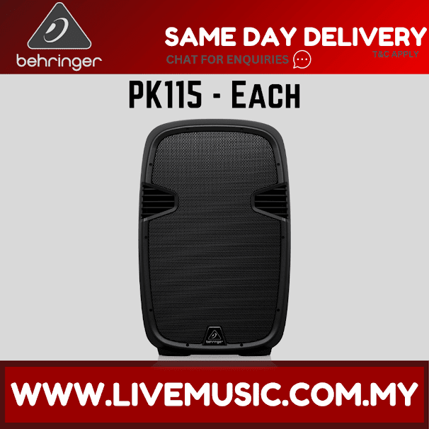 Black 15-inch passive PA speaker system, single cabinet front view