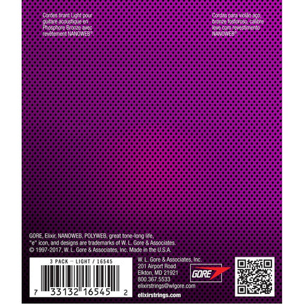 Elixir 16545 Nanoweb Phosphor Bronze Light Acoustic Guitar Strings - 3 Pack (12-53)