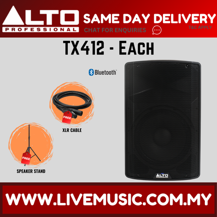 Alto TX412 12" Powered Loudspeaker w/Mic, Speaker Stand and Cable - Each / Pair ( TX-412 TX 412 ) Replace TX312 TX-312