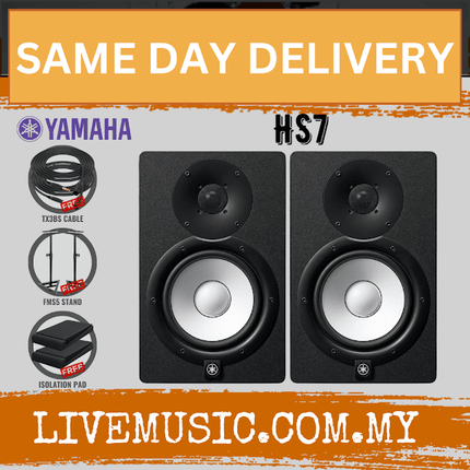 Yamaha HS7 6.5 inch Powered Studio Monitor With Speaker Stand & Isolation Pads, Each / Pair - Black ( HS-7 / HS 7 )
