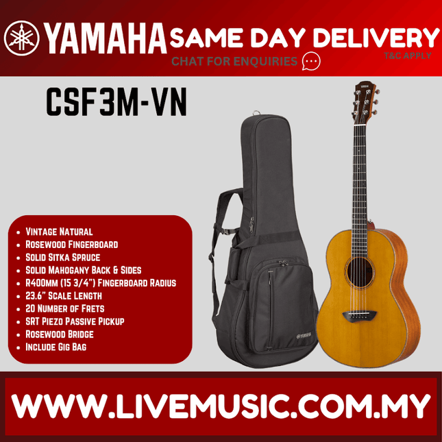 Yamaha CSF3M Compact Folk 6-string Acoustic-Electric Guitar with Pickup - Vintage Natural ( CSF-3M  CSF 3M )