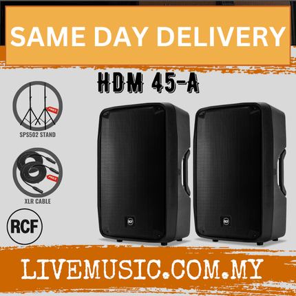 RCF HDM 45-A Active Two-way Professional Speaker With Speaker Stand and Cable - Each / Pair ( HDM45A / HDM 45 A )