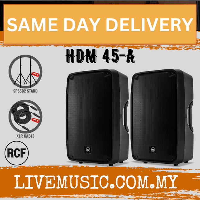 RCF HDM 45-A Active Two-way Professional Speaker With Speaker Stand and Cable - Each / Pair ( HDM45A / HDM 45 A )