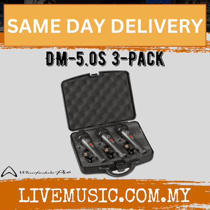 WHARFEDALE PRO DM 5.0S 3 PACK Super Cardioid Dynamic Microphone c/w Carry Case (DM5.0S 3 PACK DM-5.0S 3 PACK)