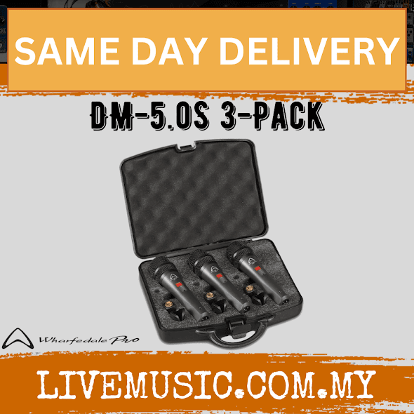 WHARFEDALE PRO DM 5.0S 3 PACK Super Cardioid Dynamic Microphone c/w Carry Case (DM5.0S 3 PACK DM-5.0S 3 PACK)