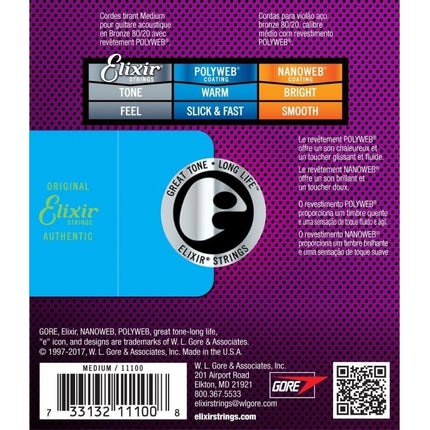 Elixir 11100 Polyweb 80/20 Bronze Acoustic Guitar Strings (13-56)