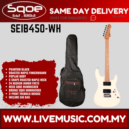 SQOE SEIB450 Double Cutaway Body HH Electric Guitar Roasted Maple Fretboard - White ( SEIB 450 / SEIB-450 )