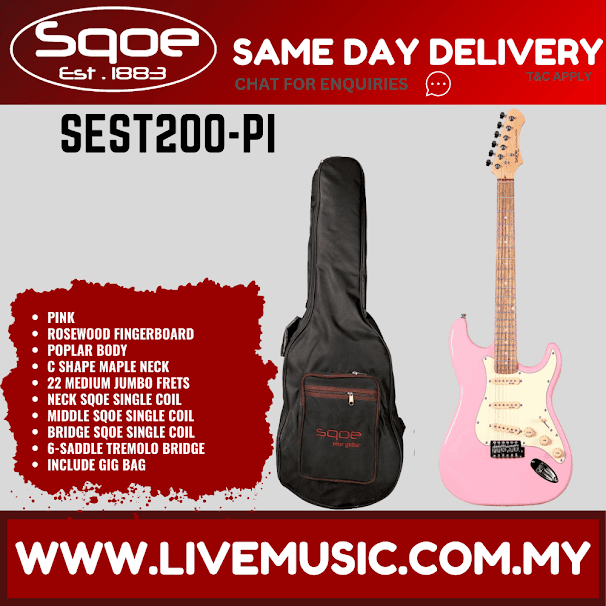 SQOE SEST200 Stratocaster SSS 6-String Electric Guitar Rosewood Fretboard - Pink ( SEST 200 / SEST-200 )