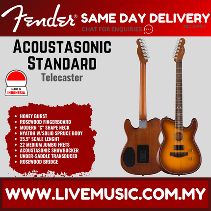 Fender Acoustasonic Standard Telecaster Electric Guitar, RW FB, Honey Burst