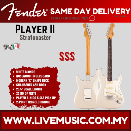 Fender Player II Stratocaster Electric Guitar, RW FB, White Blonde