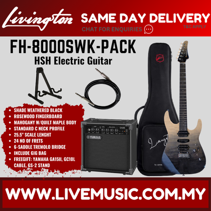 Livingston FH-8000-PACK Stratocaster HSH Electric Guitar w/GA15II Amplifier, Rosewood Fretboard - ( FH8000 FH 8000 )