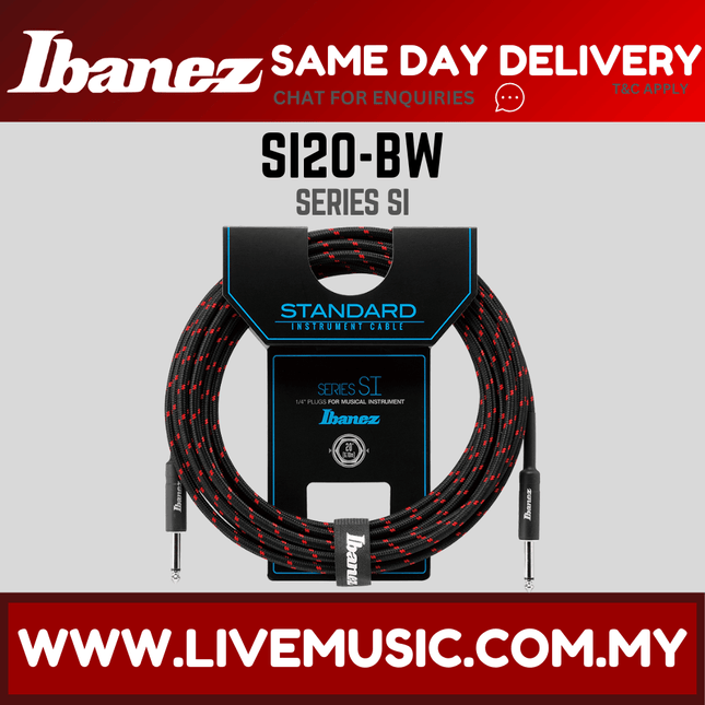 Ibanez SI20-BW Woven Guitar Cable, 2 Straight Plugs ( SI20 BW / SI20BW )