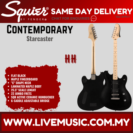 Squier Contemporary Starcaster Electric Guitar, Maple Fretboard - Flat Black