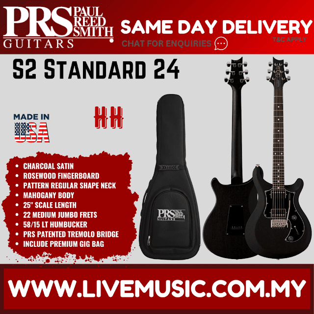 PRS S2 Standard 24 Electric Guitar w/Bag - Antique White/Charcoal Satin/Vintage Cherry