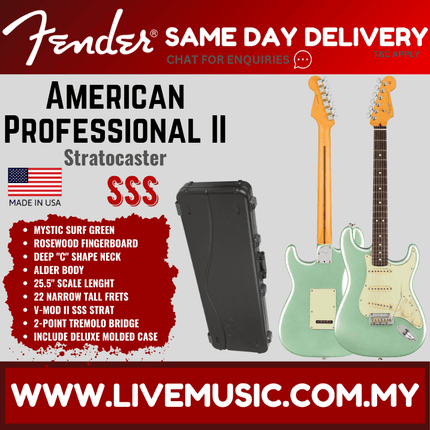 Fender American Professional II Stratocaster Electric Guitar, Rosewood Fretboard - Mystic Surf Green