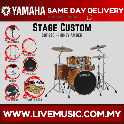Yamaha Stage Custom SBP2F5 5-piece Acoustic Drum Set with PST 3 Cymbal Set, Hardware, Drum Throne ( STAGECUSTOMSBP2F5 )