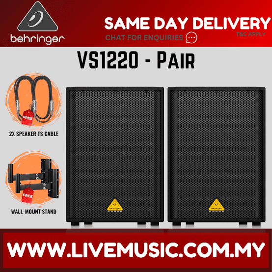 Behringer VS1220 High Performance 600watt Passive Speaker 12" Woofer w/Speaker Stand and Cable - Pair (VS-1220/VS 1220)