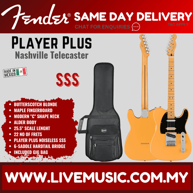Fender Player Plus Nashville Telecaster Electric Guitar, Maple Fretboard - Butterscotch Blonde