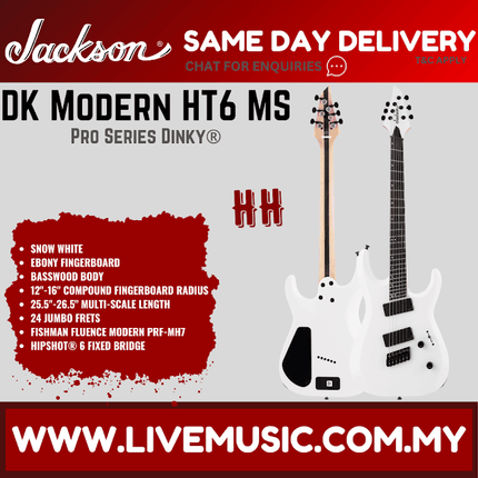 Jackson Pro Series Dinky DK Modern MS HT6 Electric Guitar, Ebony FB, Snow White