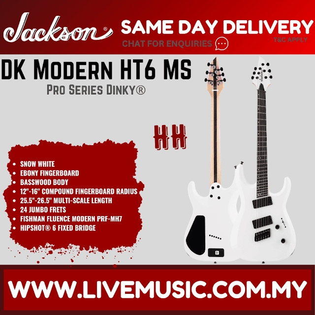 Jackson Pro Series Dinky DK Modern MS HT6 Electric Guitar, Ebony FB, Snow White