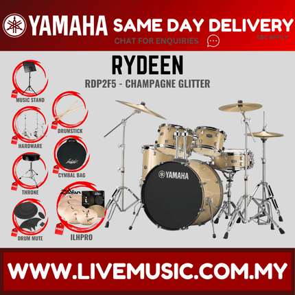 Yamaha Rydeen 5-piece RDP2F5 Acoustic Drum Set with Zildjian ILHPRO Cymbal Set, Drum Mute, Drumsticks and Drum Stool ( RDP2F5 )