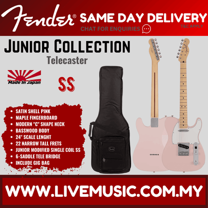 Fender Japan Junior Collection Telecaster Electric Guitar, Maple FB, Satin Shell Pink