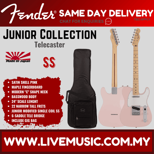 Fender Japan Junior Collection Telecaster Electric Guitar, Maple FB, Satin Shell Pink