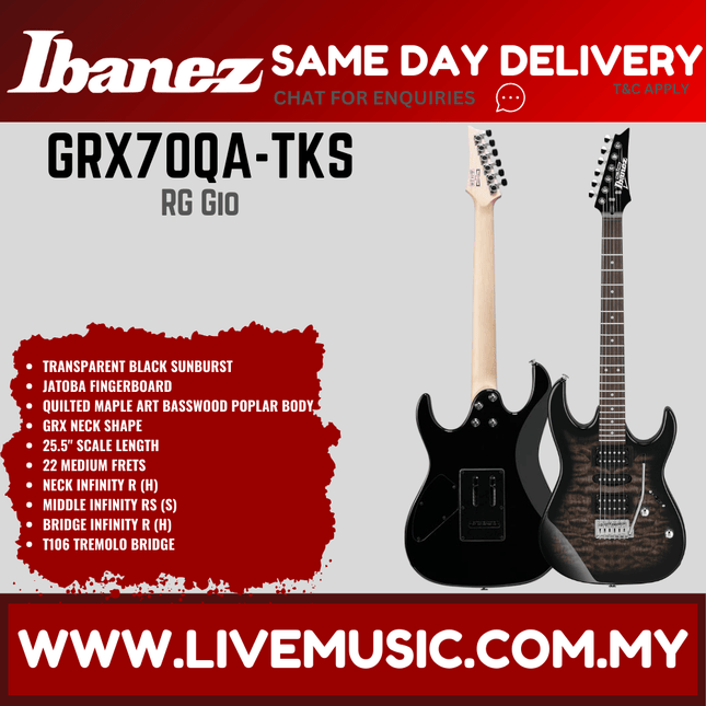 Ibanez GRX70QA GIO Series Solidbody Electric Guitar Without Accessories - ( GRX-70QA )
