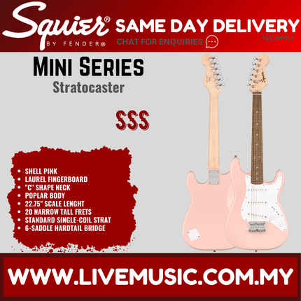 Squier Mini Stratocaster Electric Guitar, Laurel Fretboard - Shell Pink