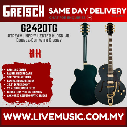 Gretsch G2420TG Streamliner Hollow Body Guitar w/Bigsby, Laurel FB, Cadillac Green