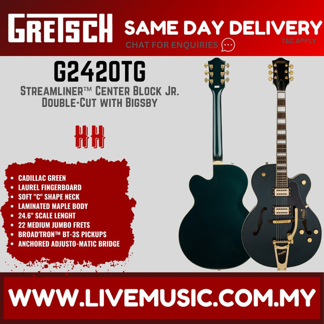Gretsch G2420TG Streamliner Hollow Body Guitar w/Bigsby, Laurel FB, Cadillac Green
