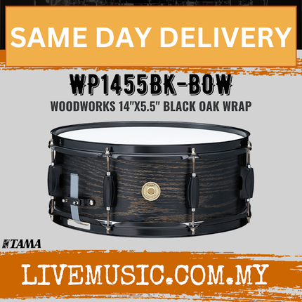 Tama WP1455BK-BOW Woodworks 14"x5.5" Snare Drum - Black Oak Wrap (WP1455BK BOW/WP1455BKBOW)