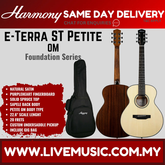 Harmony Foundation Series e-Terra ST Petite OM Acoustic Guitar w/Bag, Natural Satin