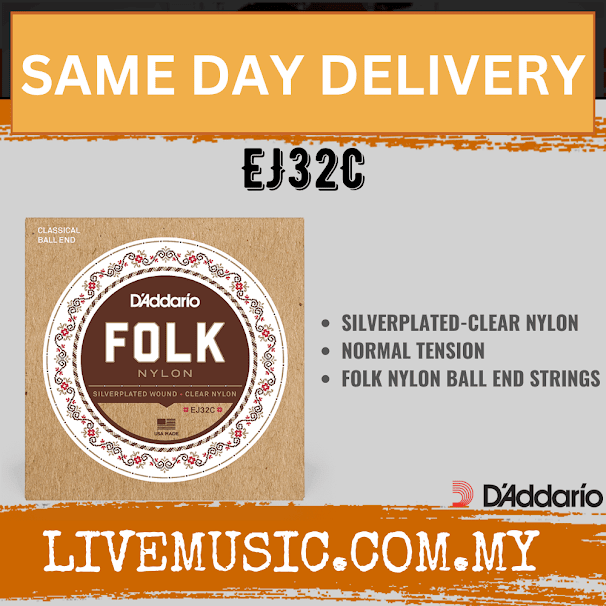 D'addario EJ32C Silver-wound/clear Nylon Classical Guitar Strings, Normal Tension Ball End