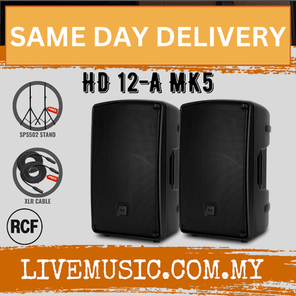 RCF HD 12-A MK5 Active 1400W 2-way 12" Powered Speaker With Speaker Stand And Cable - Each / Pair ( HD12A / HD 12A / MK5 )