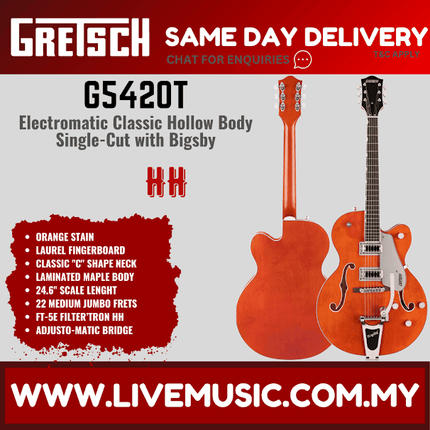 Gretsch G5420T Electromatic Classic Hollow Body Single-Cut Bigsby Electric Guitar - Orange Stain ( G-5420T G 5420T )