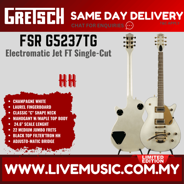 Gretsch FSR G5237TG Electromatic Jet FT Single-Cut Guitar - Champagne White