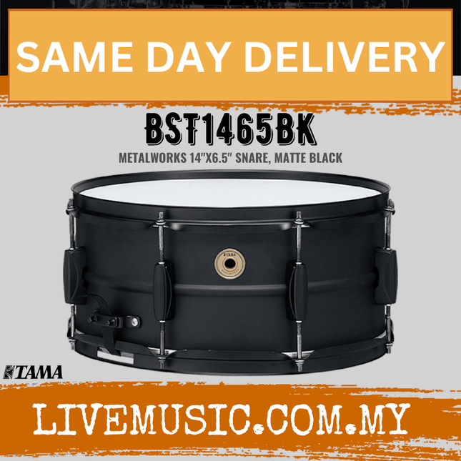 Tama BST1465BK 6.5" x 14" Snare Drum with 1.2mm Steel Shell - Matte Black (BST1465-BK/BST1465 BK)