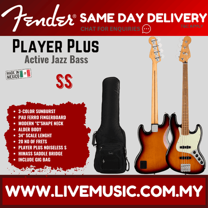 Fender Player Plus Jazz Bass Guitar, Pau Ferro Fretboard - 3 Color Sunburst