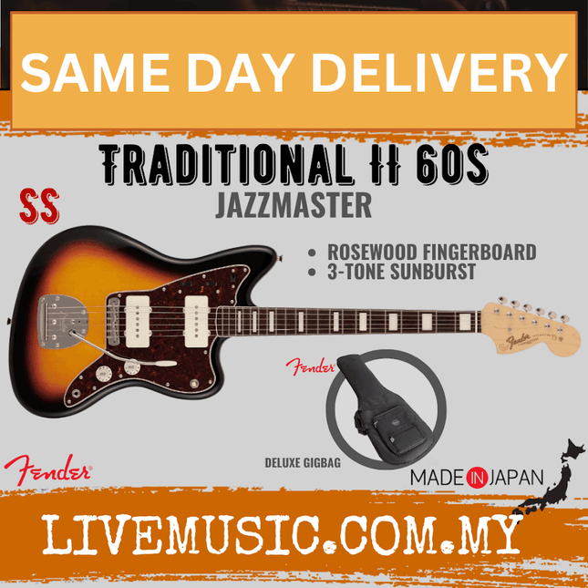 Fender Japan Traditional II 60s Jazzmaster Electric Guitar, RW FB, 3-Tone Sunburst
