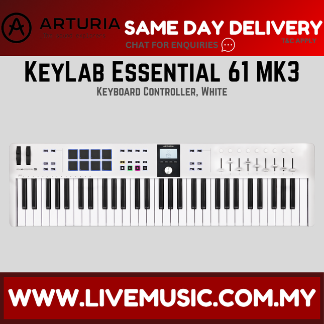 Arturia KeyLab Essential 61 MK3 Keyboard Controller, White (Essential61/Essential-61/MK3)