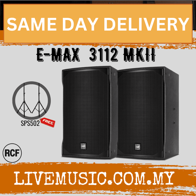 RCF E-MAX 3112 MKII HIGH POWER TWO-WAY SPEAKER WITH SPEAKER STAND AND CABLE ( EMAX3112 / E MAX 3112 / MKII )