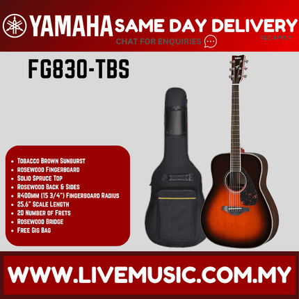 Yamaha FG830 Solid Spruce Top Acoustic Guitar - T. Brown Sunburst ( FG-830 / FG 830 )