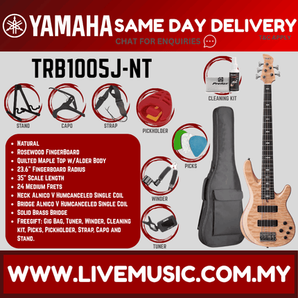 Yamaha TRB1005J 5-string Electric Bass Guitar - Natural ( TRB-1005J / TRB 1005J )