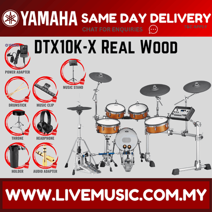 Electronic drum set with real wood finish, multi-pad kit, cymbal pads and drum module