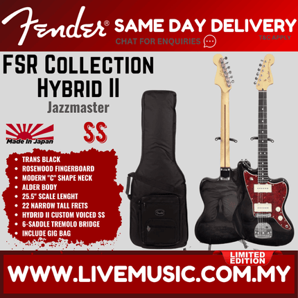 Fender Japan FSR Collection Hybrid II Jazzmaster Electric Guitar, RW Fretboard - Trans Black