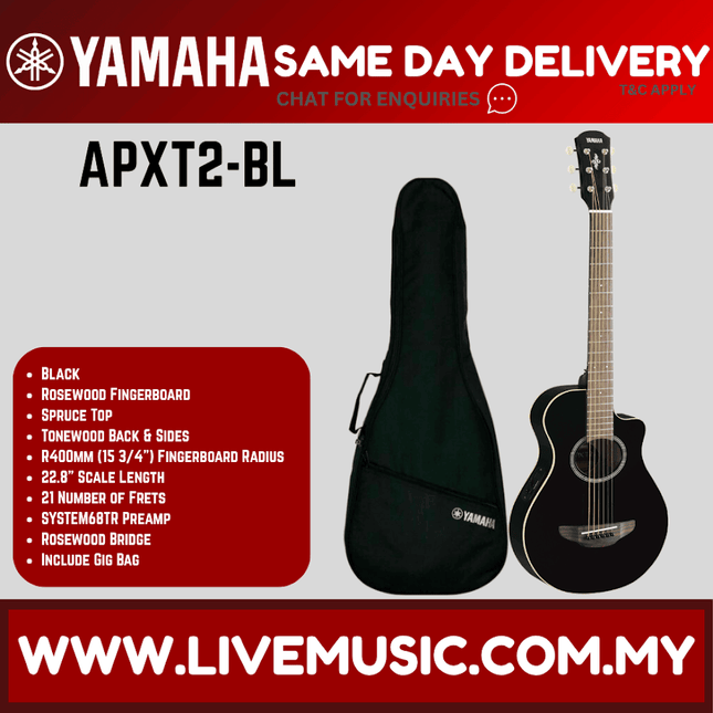 Yamaha APXT2 3/4 Size Spruce Top Acoustic-Electric Guitar - Black ( APX-T2 / APX T2 )